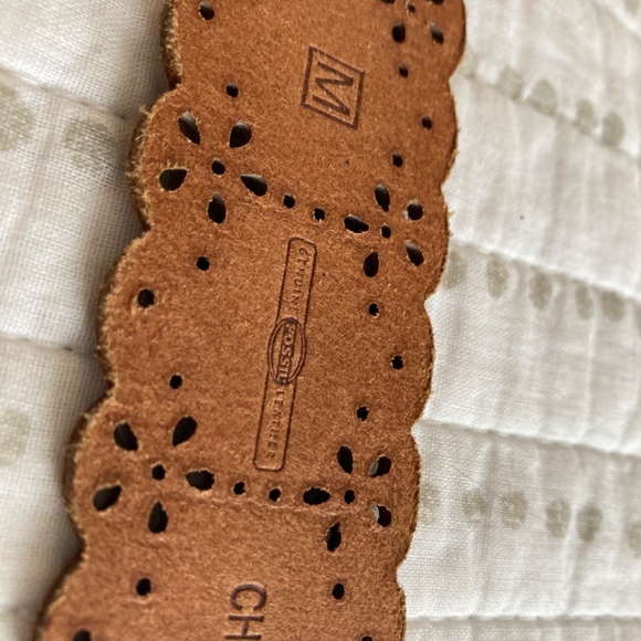 Fossil Tan Brown Leather Brogue Belt Coastal Cowgirl Western Boho Chic Sz M - Picture 4 of 11